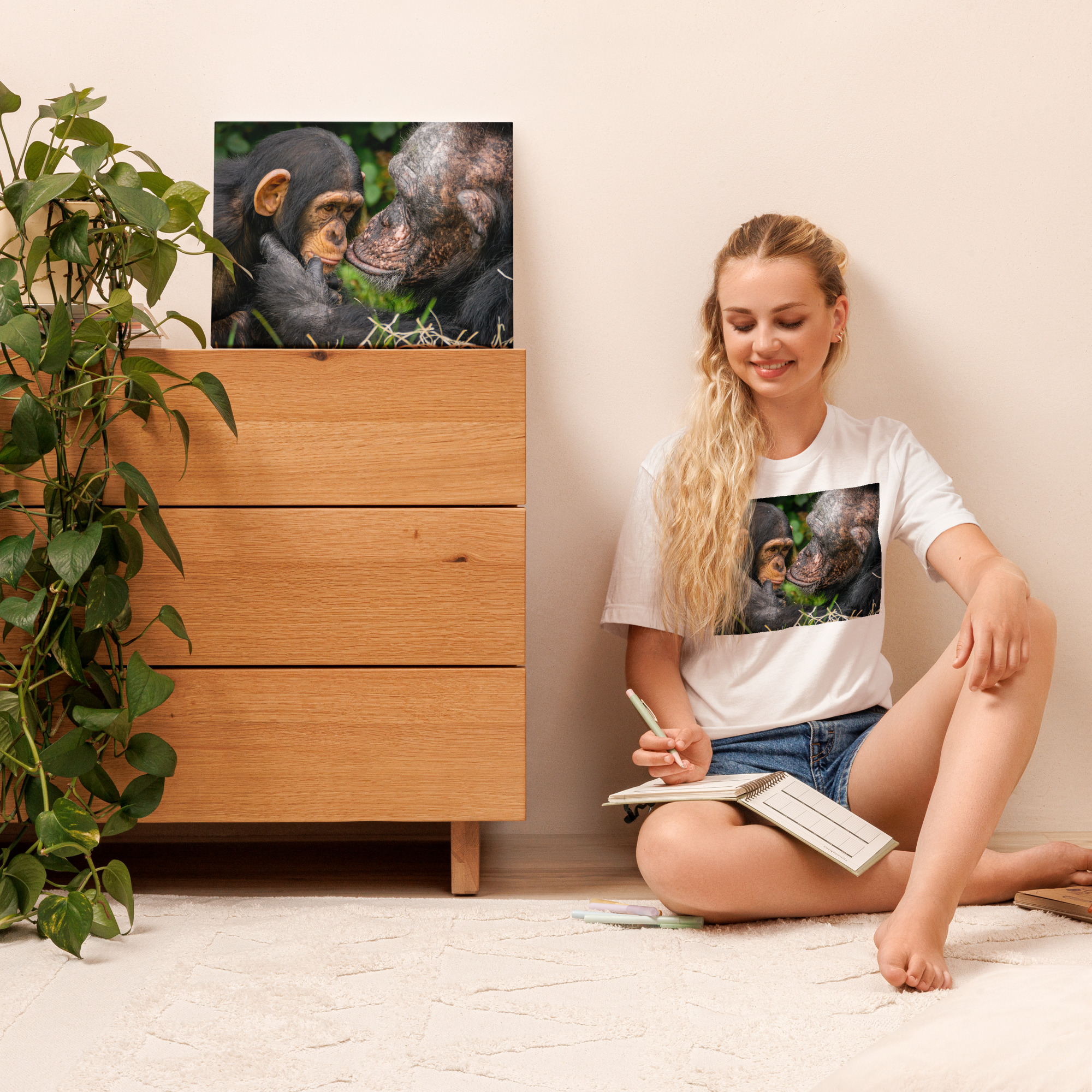 A tender Chimpanzee moment - Thin canvas fine art print - Image 6