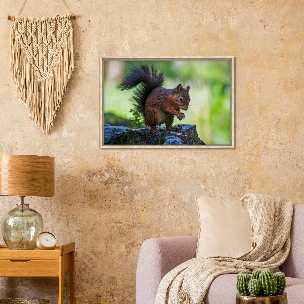 Red Squirrel With An Acorn - Fine art Framed Canvas - Image 2