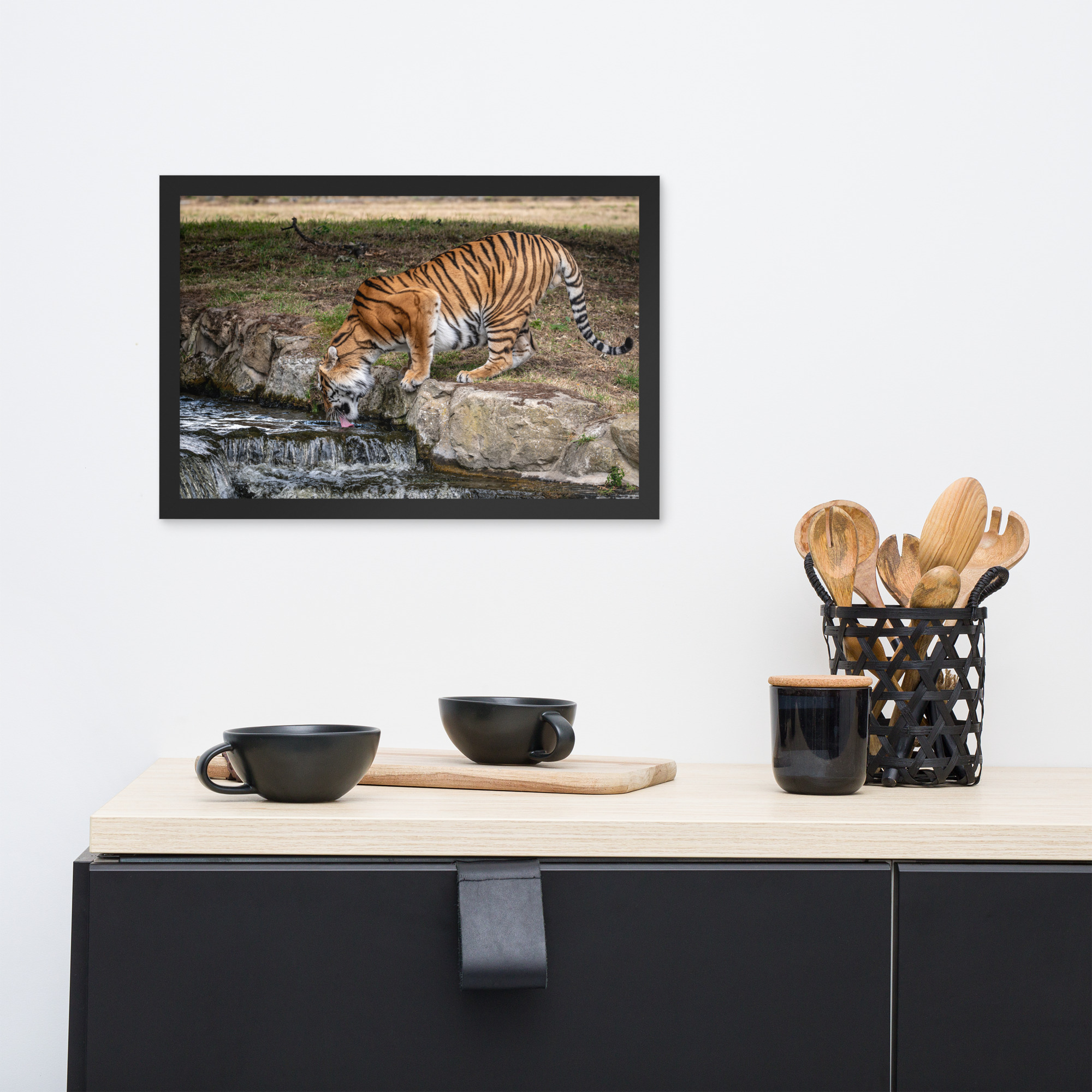 Amur Tiger drinking - Framed fine art print - Image 6
