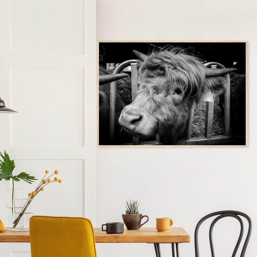 Highland Cow B&W - Wooden Framed Print - Image 3